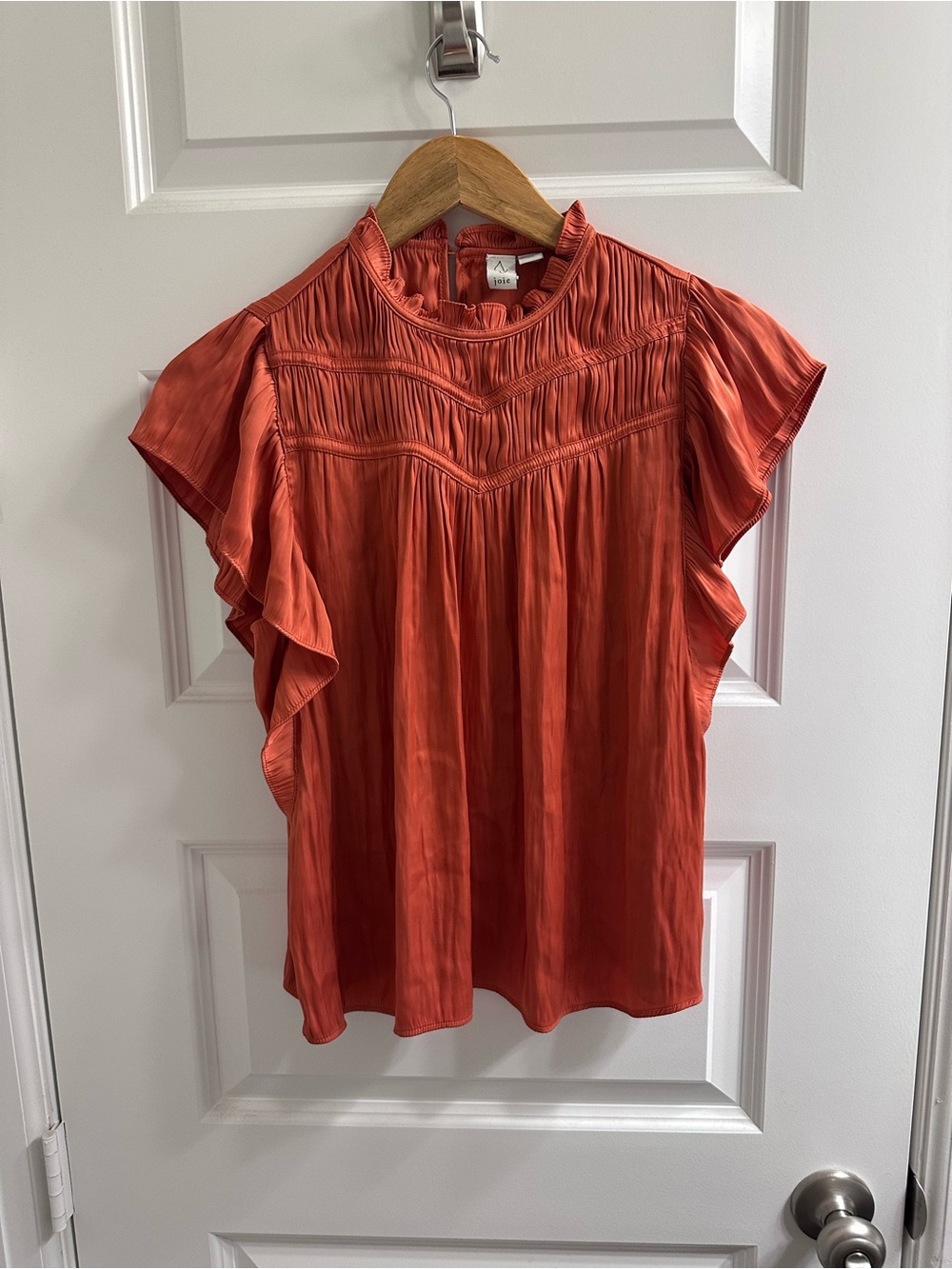 Joie Rust Ruffle Sleeve Smocked Yoke Blouse